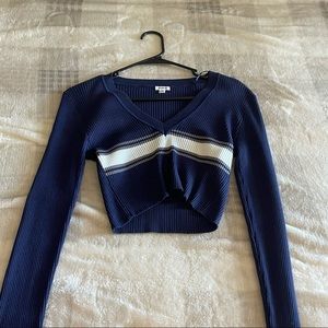 GARAGE Navy Ribbed Crop Sweater with Stripe